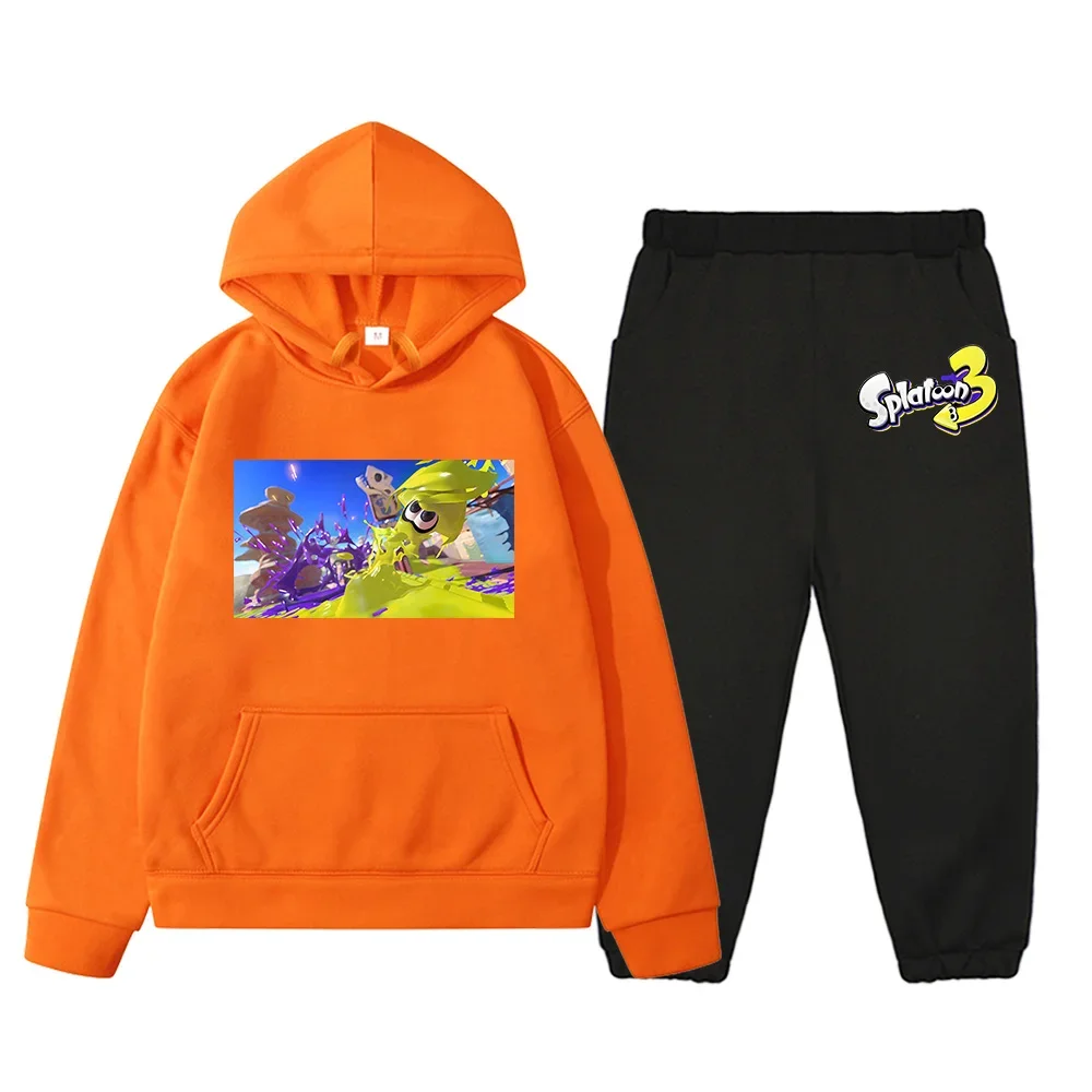 Game Splatoon 3 Print Kids Hoodies and Pants Set Autumn/Winter Cartoon Graphic Sweatshirts Long Sleeve Boys Girls Pullovers Cute