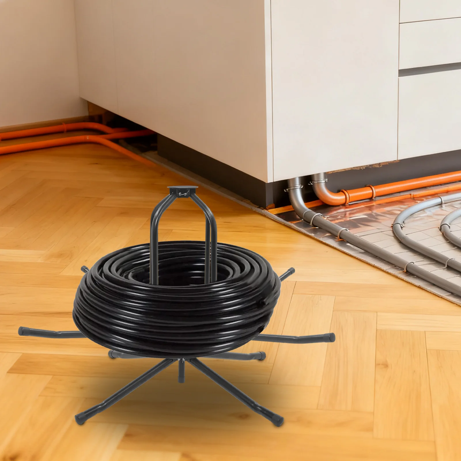 Verstellbarer Rohrspenderständer, faltbarer Rollenhalter mit Tragetasche für Wasserrohre, PEX-Rohre, Installation mit Doppel-/Einzelkugellager – Detail 9