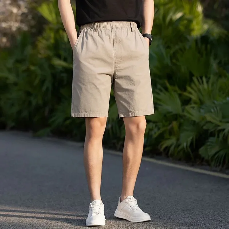

Men's 100% Cotton Casual Shorts Summer Loose Fit Plus Size Elastic Waist Knee Length Shorts