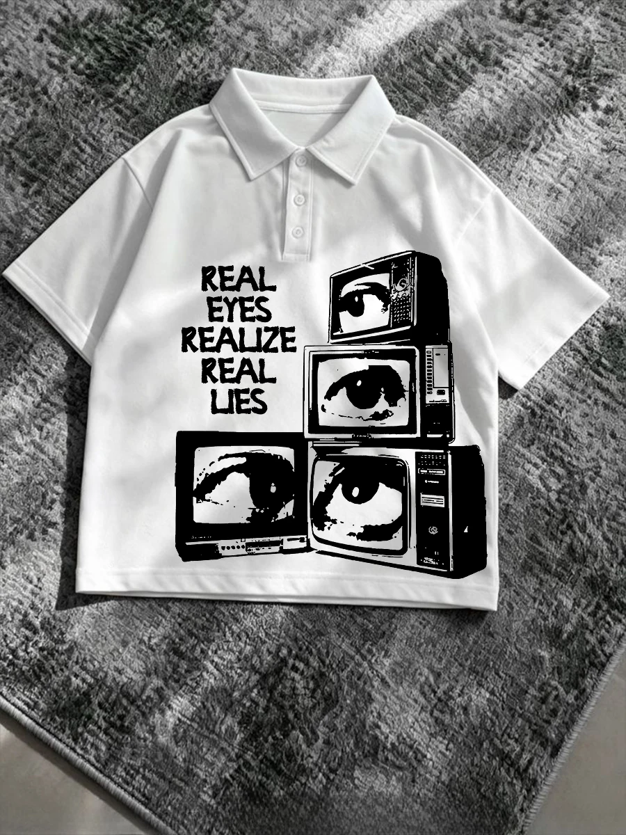 Polo Shirts Streetwear Y2K REAL EYES REALIZE REAL LIES Letter Men's Golf Shirts Punk Gothic Oversize Hip Hop Slogan Tee T shirt