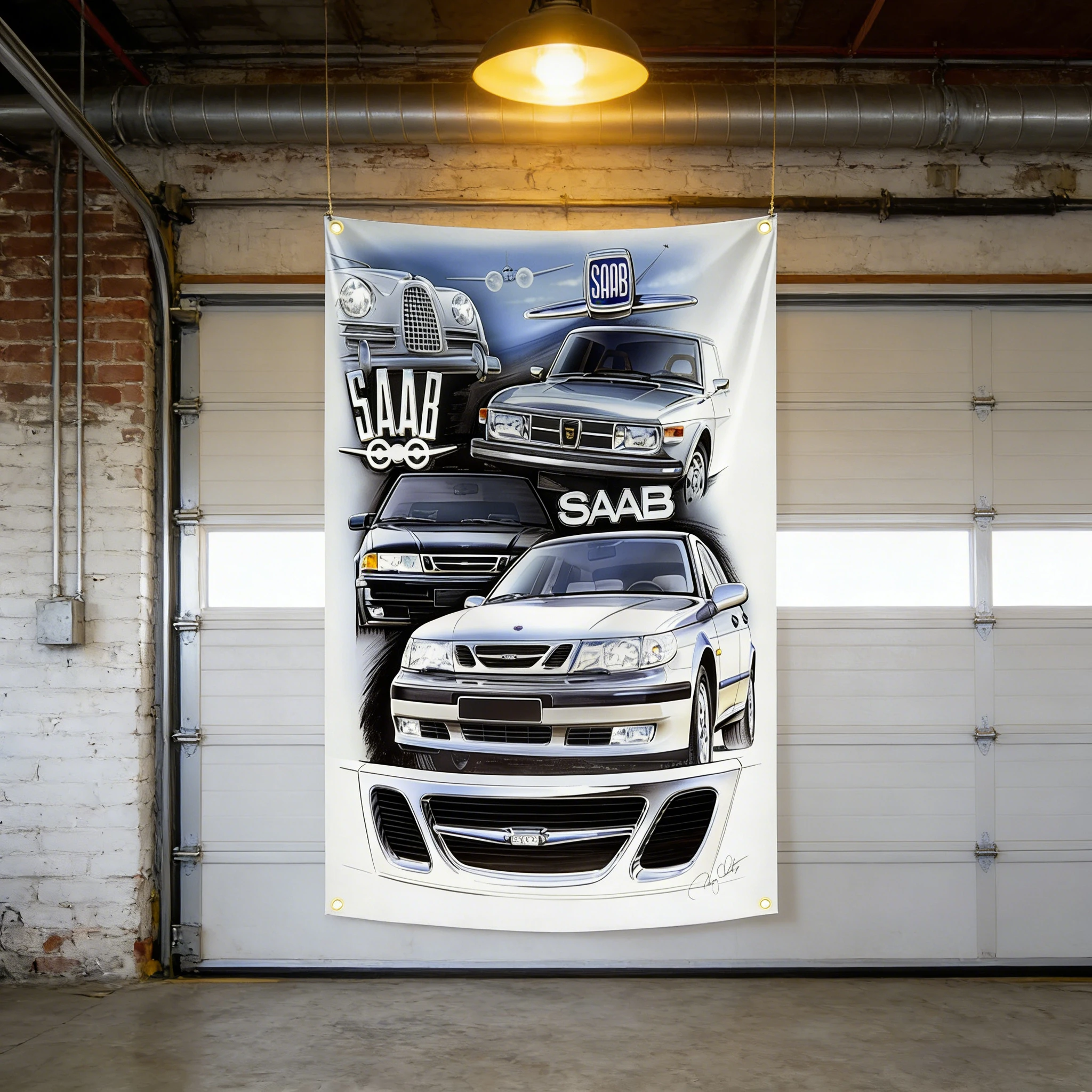S-SAABs Classic Car Generations Flag Evolution Tapestry 3x5 Ft Polyester Banner With Brass Grommets For Garage Man Cave Decor