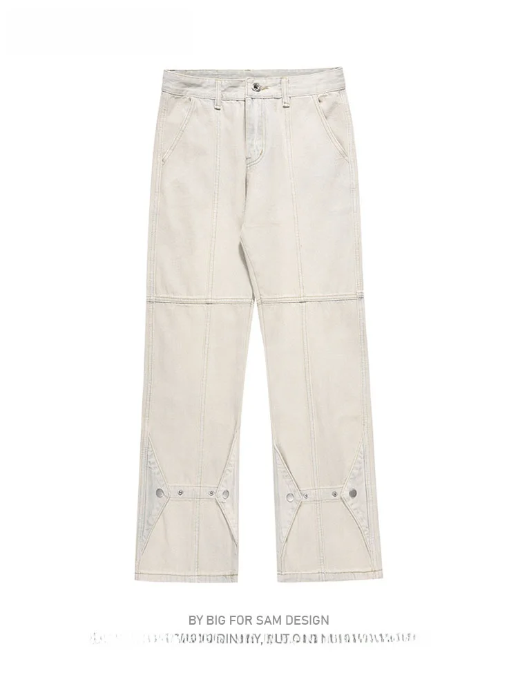 

American Sle Street Yellow Mud Jeans Men's Women's Straight Leg Button Denim Pants High Street Long Trousers Trendy Vintage