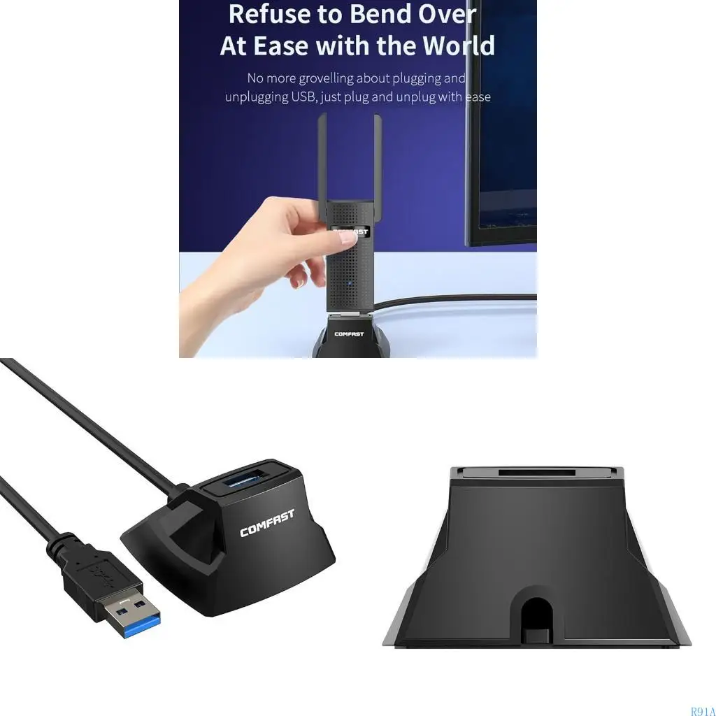 R91A USB3.0 Extension Cable 1.2M with Base Supports Charging and 5Gbps Fast Speed