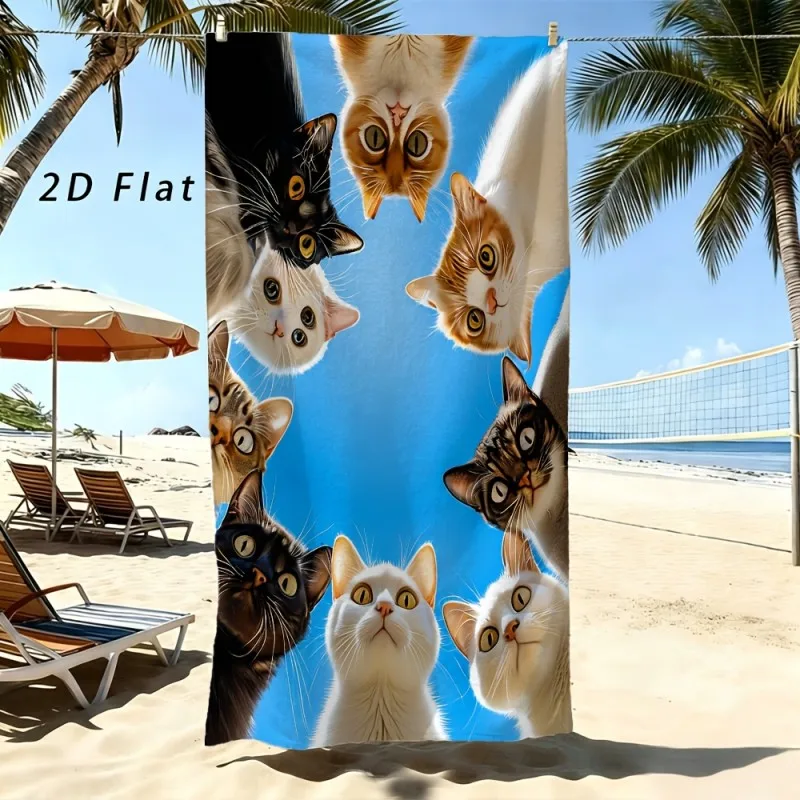 Multiple Curious Peeking Cats Surround Frame Beach Towel Quick Dry Absorbent Microfiber Large Towel For Pool Beach Bath Outdoor