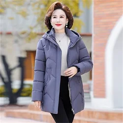 2023 New Mom's Winter Western style Down Cotton Coat Middle Aged Women's Cotton Coat Female Hooded Medium Length Cotton Coat