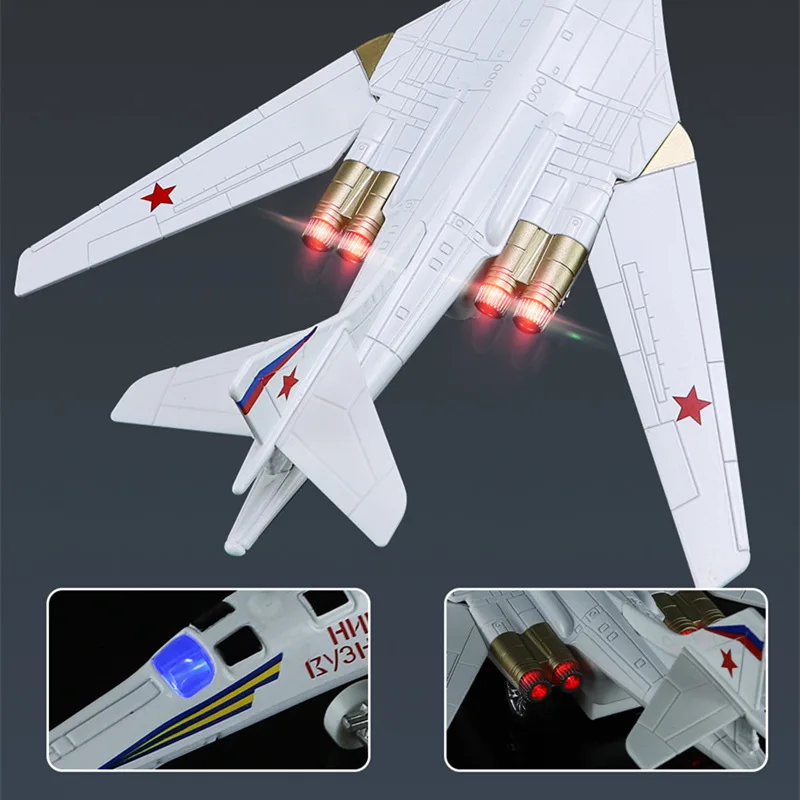 White Swan Tu-160 Strategic Bomber Alloy Stealth Fighter Aircraft Airplane Model Metal Battle Plane Model Sound Light Kids Gifts