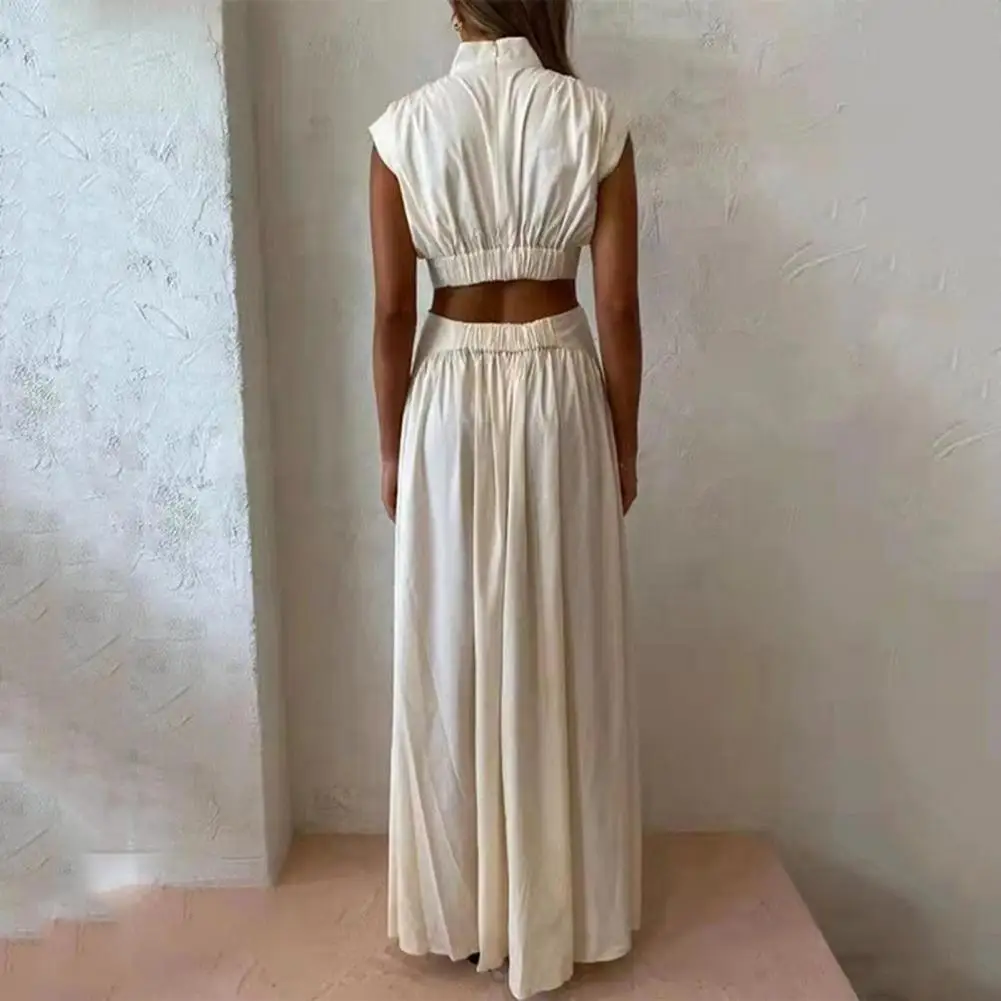 فستان بوليستر خفيف الوزن أنيق برقبة وهمية للنساء على شكل حرف A مطوي لحفلات الكوكتيل، فستان أنيق للإجازات