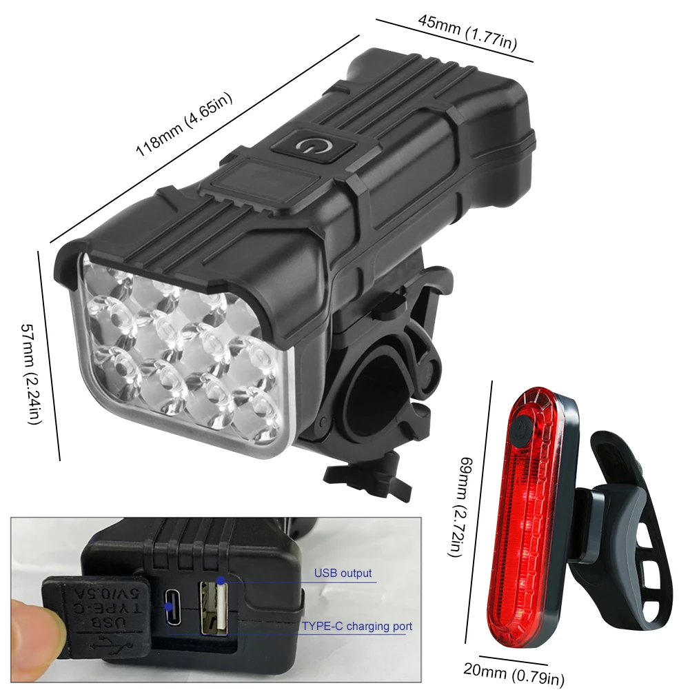 أضواء الدراجة الأمامية والخلفية أضواء الدراجة الأمامية 12 الخرز السوبر مشرق الدراجة الخفيفة 360 درجة الدورية مع هونك لركوب الليل #6