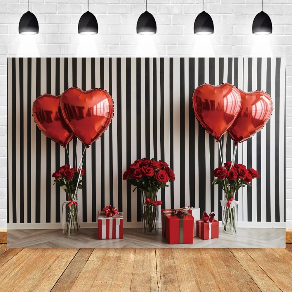 バレンタインデーのポートレート写真の背景,愛の心の風船,バラの花のギフトボックス,結婚披露宴の背景の装飾バナー