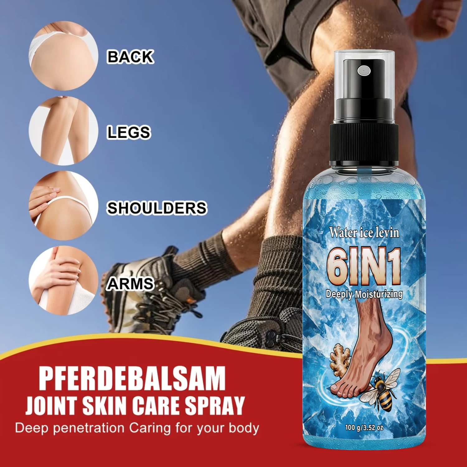 Cooling 6 In 1 Ginger Bee Venom Foot Spray, Collagen Mineral Oil Deep Moisturizing Daily Body Care Mist