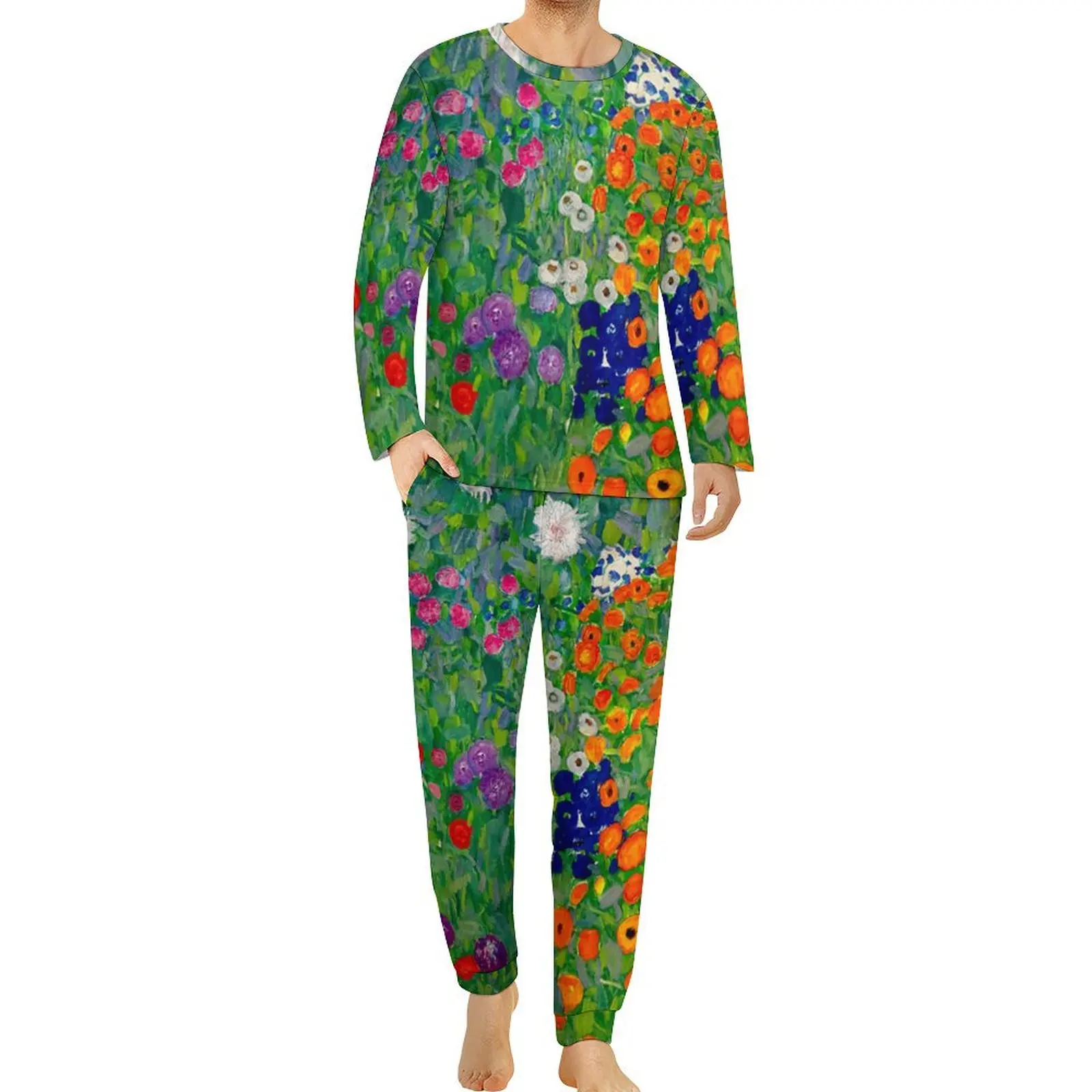 Colorful Floral Pajamas Mens Gustav Klimt Print Soft Sleepwear Autumn Long Sleeves 2 Piece Casual Design Pajamas Set 3XL 4XL 5XL