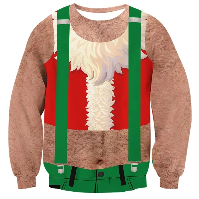 

Mens Ugly cosplay Christmas Sweater Funny Muscle Design Pullover Sweatshirt 3D Print Crew Neck Oversized Xmas tracksuit