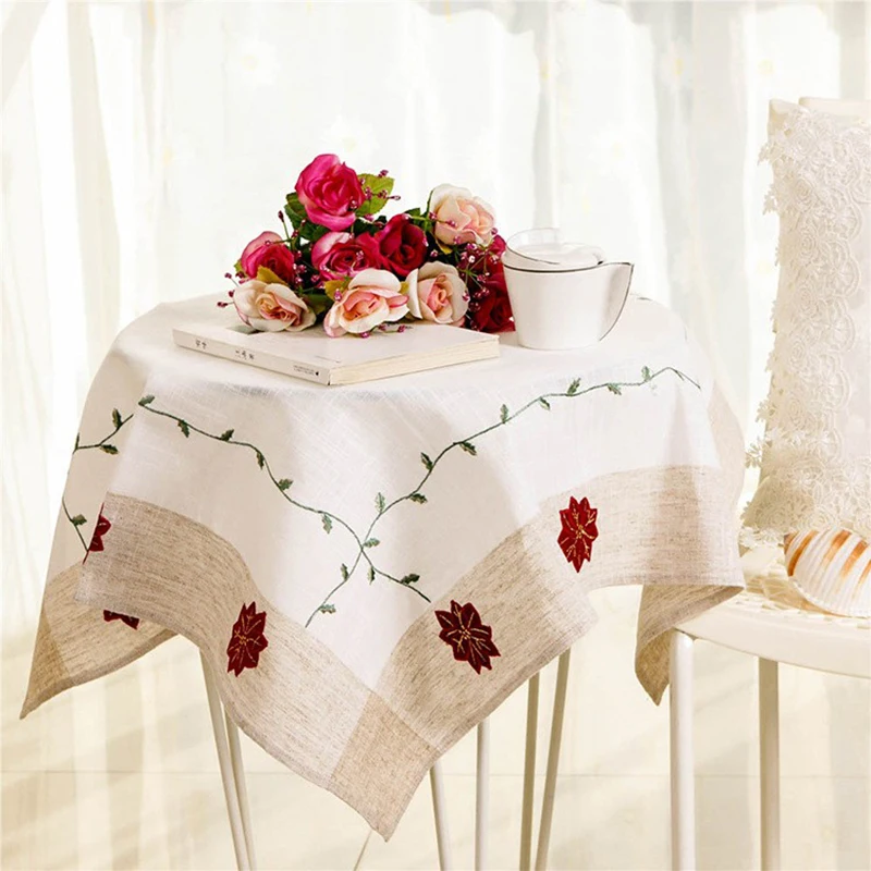 EMD KONI Red Christmas flower Garden cloth table Tablecloth embroidered Western placemat home table flag