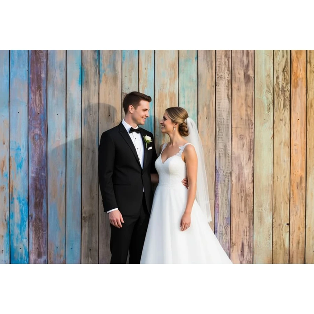 Rustic Wood Board Backdrop Colorful Wood Texture Birthday Party Wedding Baby Kids Portrait Photography Background Photo Studio