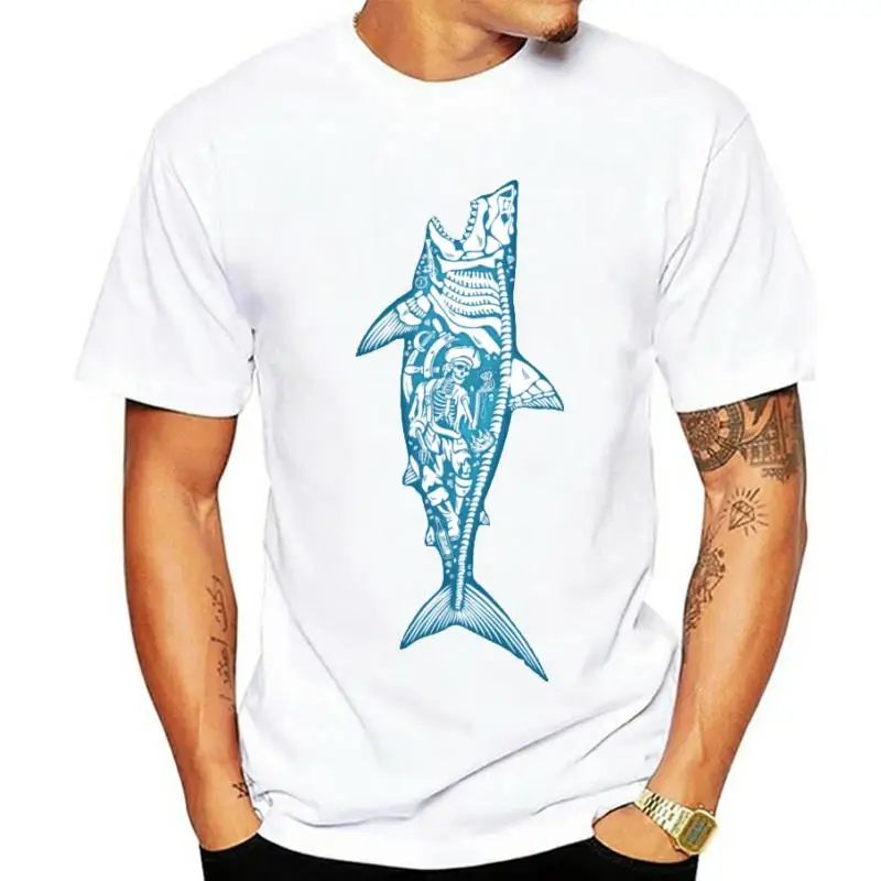 Sunken Treasure Men T-shirt Skeleton Shark T Shirt Pirate Skull Tshirt Sea Adventure Clothing Awesome Design Tops Tees