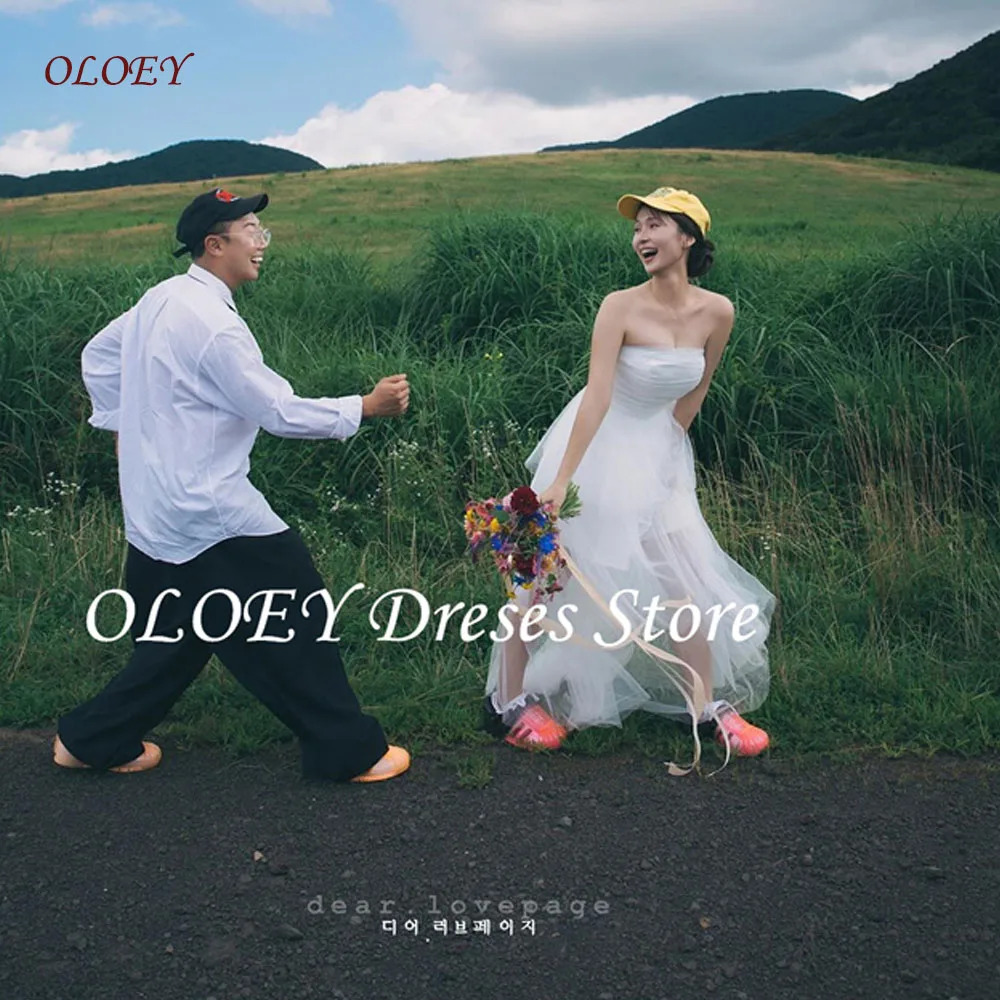 OLOEY 2025 New Soft Tulle Wedding Receiption Dresses Korea Photo shoot Strapless Country Bride Gowns Customized Party Formal