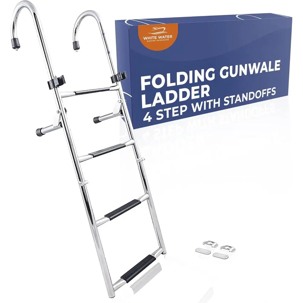 Marine-Grade 304 Stainless Steel Removable Ladder with Deck Mount Brackets for Boats and Yachts