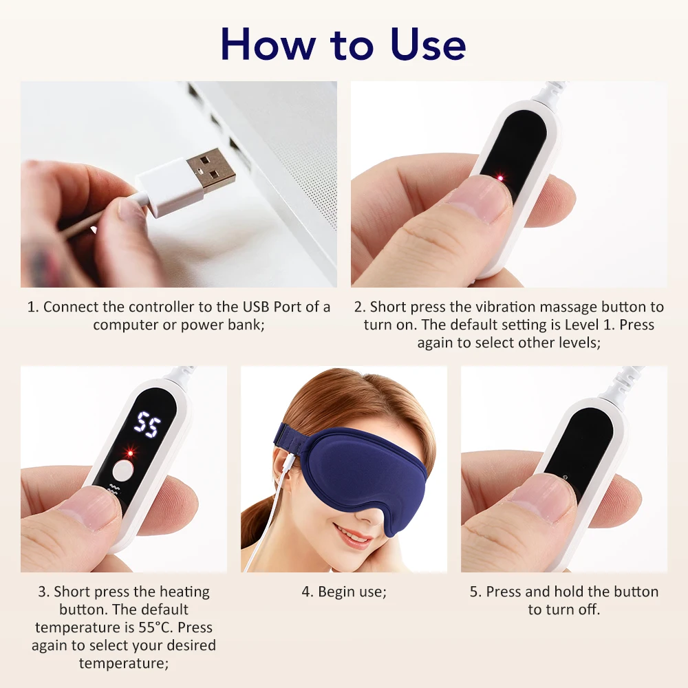 Hot Compress and Massage Eye Mask Electric Heated Eye Massager for Relieve Eye Strain Dark Circles Sleeping Mask Eyeshades