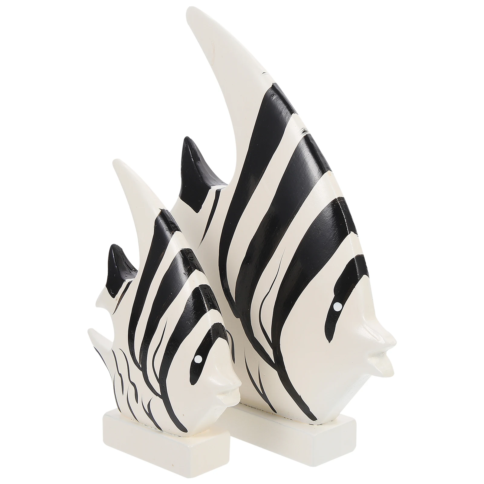 

2pcs Black White Striped Fish Ornaments Wooden Decor Crafts High Class Wood Painted Adornments Mediterrane Style