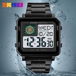 SKMEI 2033 Stainless Steel Digital Watch Waterproof LED Luminous Leisure Square Clock Rectangle Men's Watches 1392 2052 1816