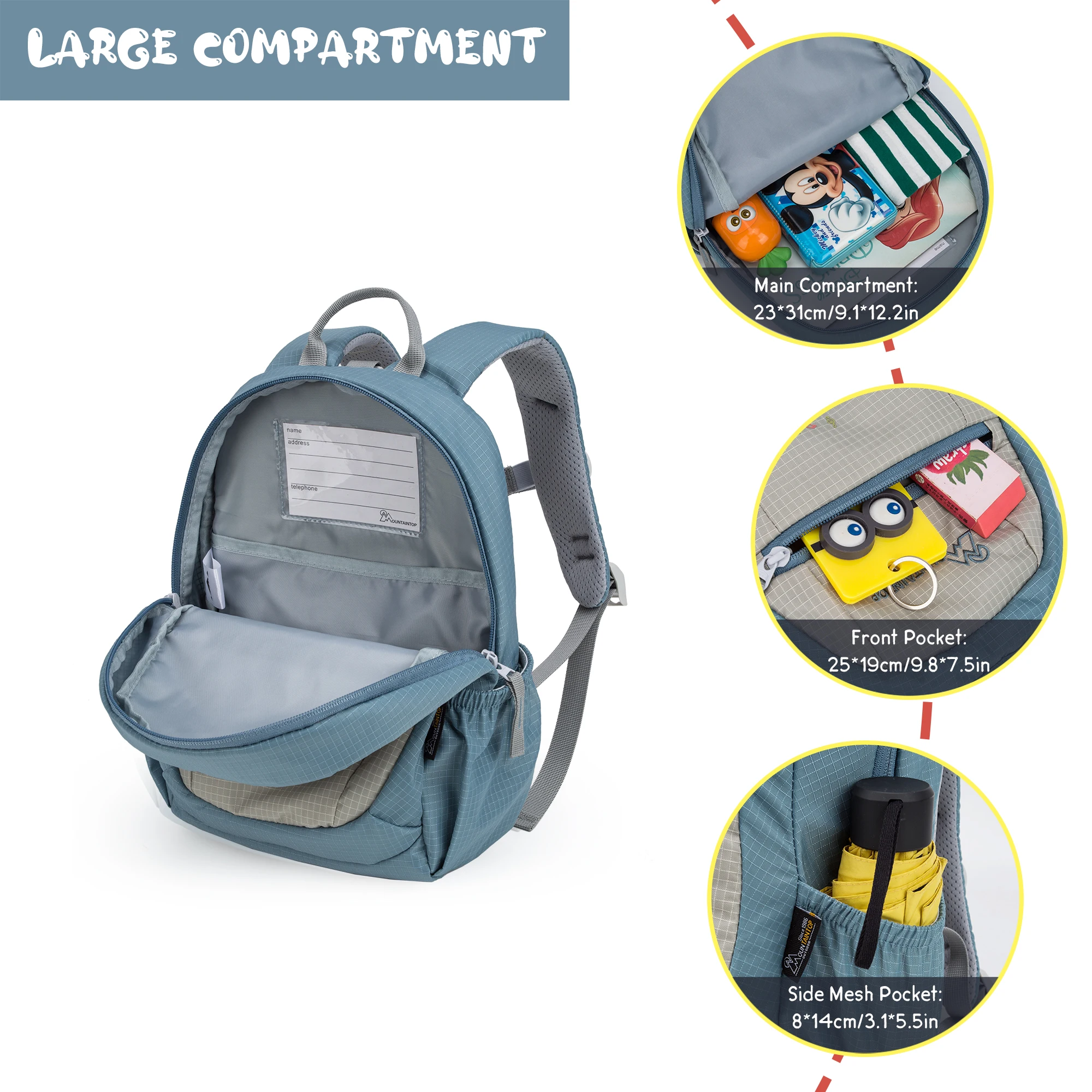 Zaino per bambini MOUNTAINTOP 4.5L zaino per bambini daycare center con guinzaglio zaino per l'asilo per ragazze 1-3 anni