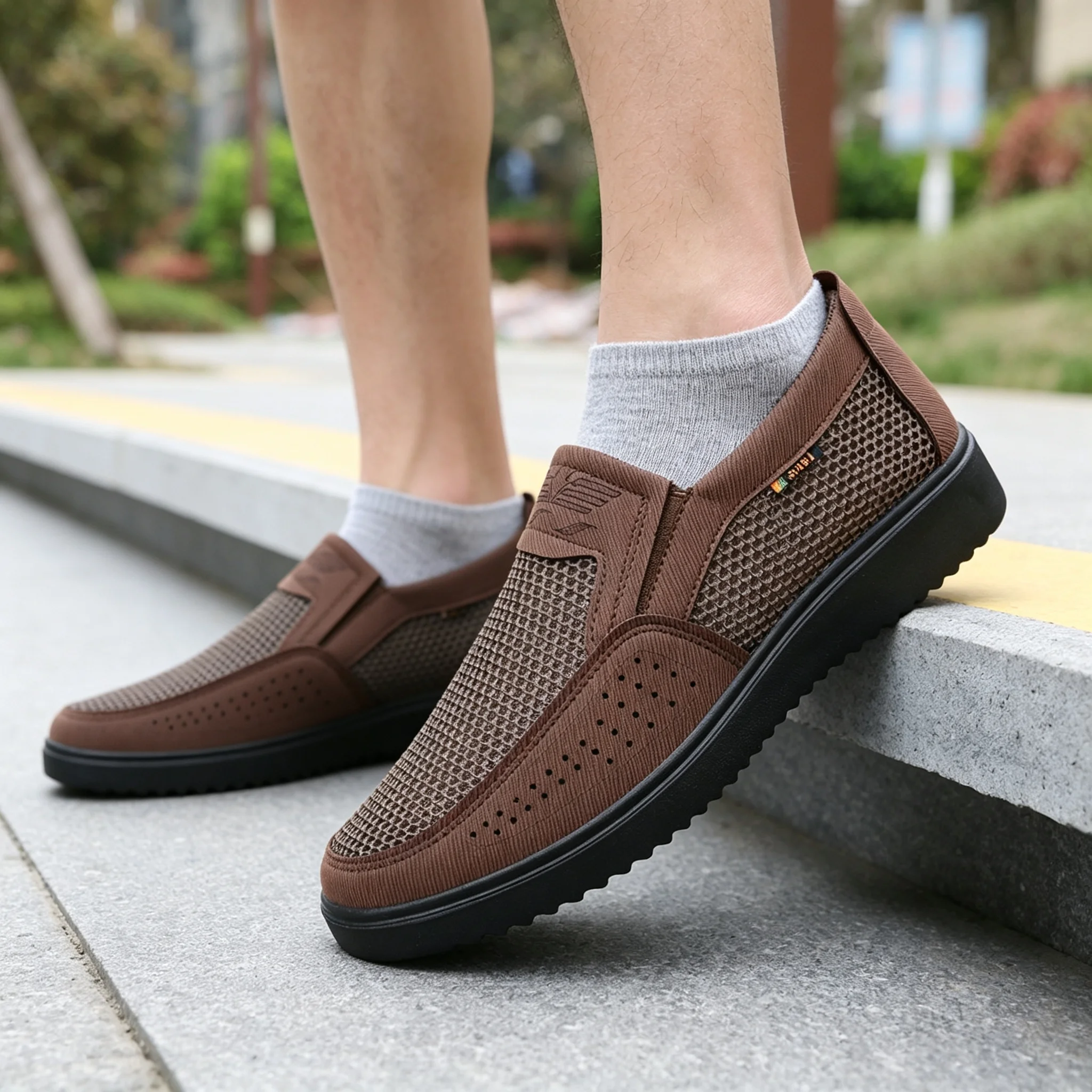 Men's 4 Seasons Mesh Slip On Loafers, Breathable Hollow Mesh Upper, Thick PU Non-slip Sole, Lightweight Casual Outdoor Driving