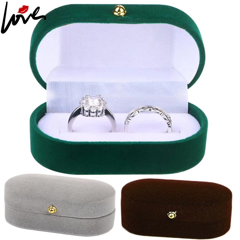 

Luxury Velvet Oval Couple Ring Box Double Ring Earrings Holder Case Display Wedding Engagement Finger Ring Boxes Jewelry Storage