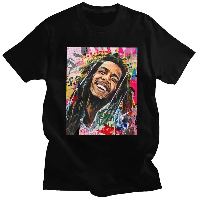 مخصص الذكور جامايكا الريغي روك بوب مارلي تي شيرت قصير الأكمام القطن بلايز تي شيرت عادية المحملة فضفاضة تناسب الملابس