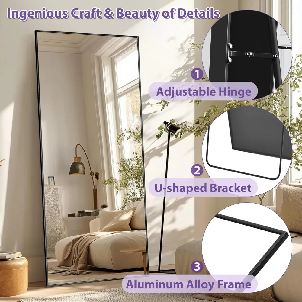 Espelho de corpo inteiro autônomo de grandes dimensões - espelho de chão 71 x 26 com opção de montagem suspensa