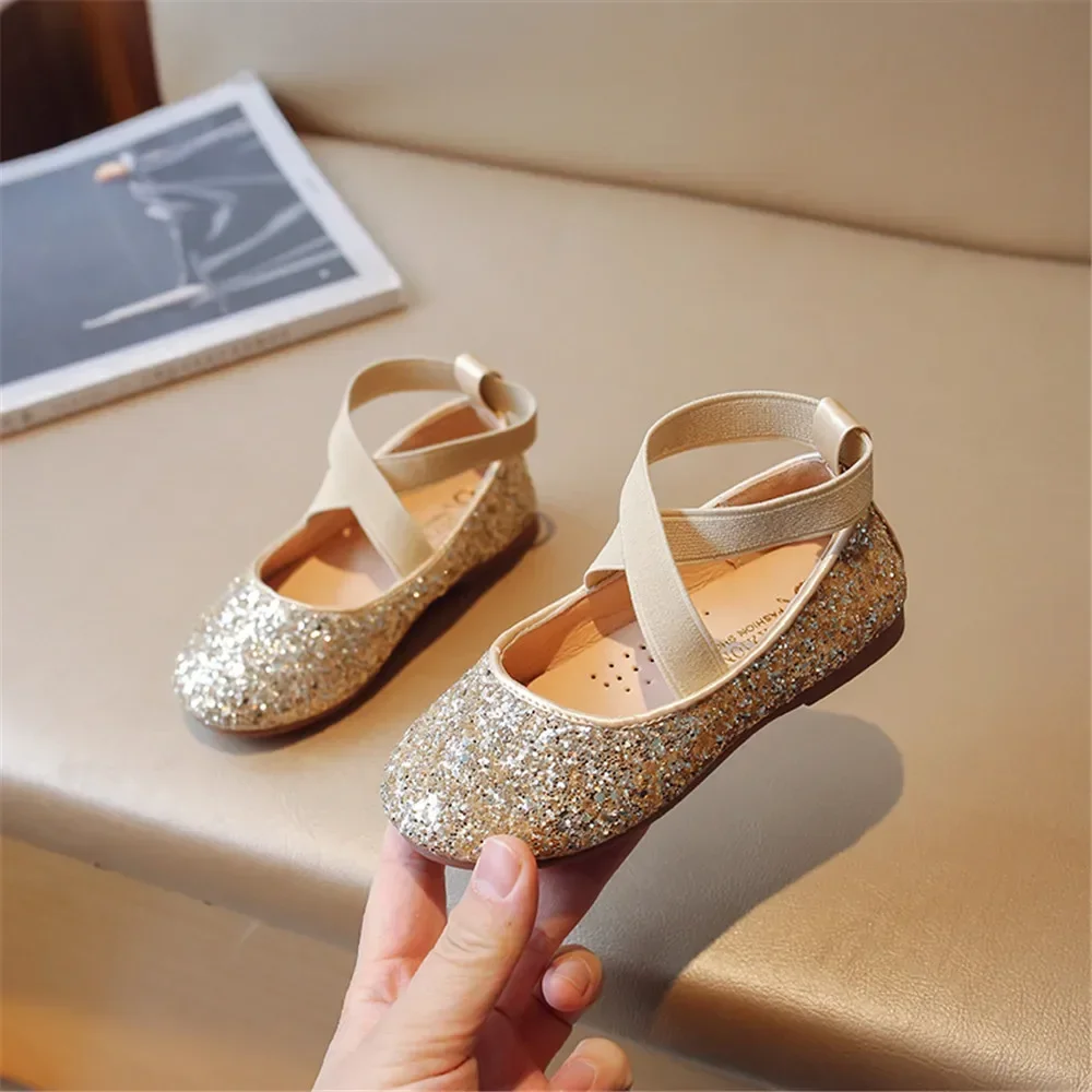 Spring Autumn Girl Shoes Korean Version Little Girl Princess Shoes Students Dance Shoes Crystal Fashion Bean Shoes