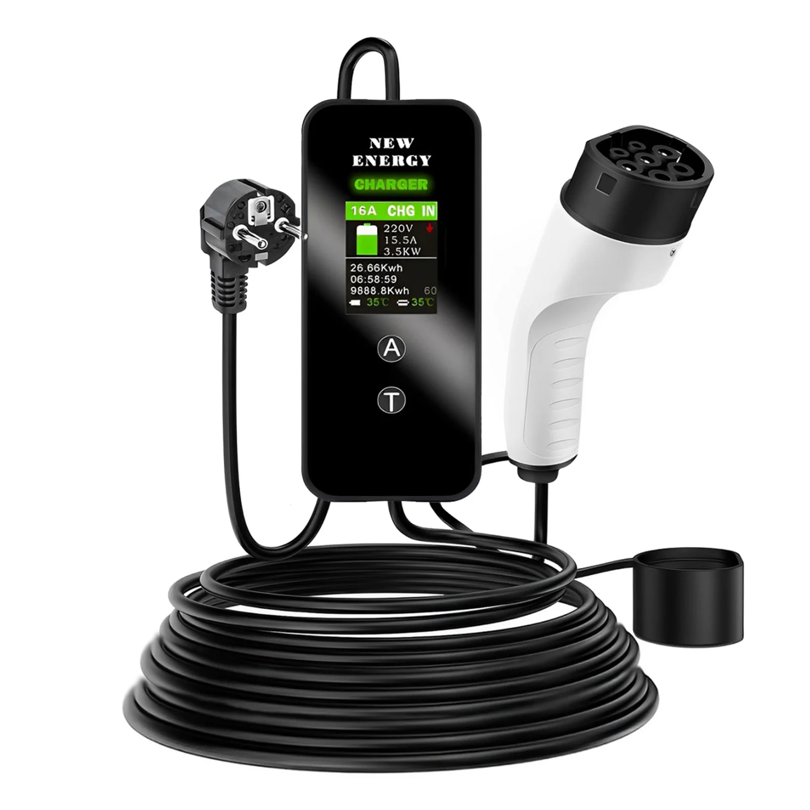 

Портативное зарядное устройство для электромобилей с автоматическим отключением питания и сумкой, 16 А, 3,5 кВт, 5 м, зарядка EV Type-2