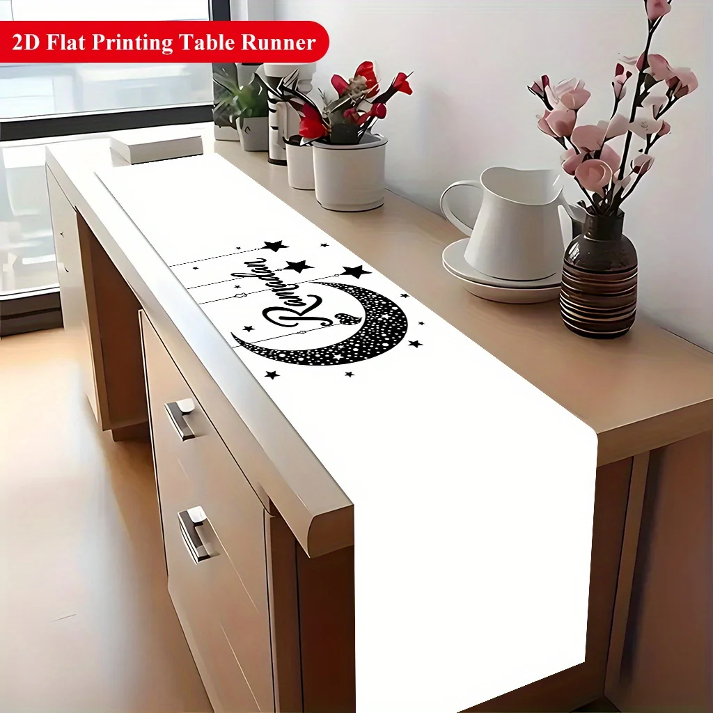 1pc 2D Flat Table Runner, Moon and Star Printed Rectangle Table Runner, Decor for Dining Table, Coffee Table, Kitchen,Home Party