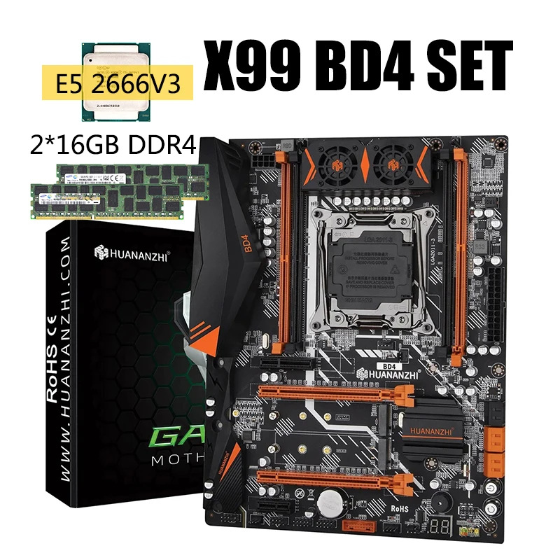 Motherboard Grupo Kit Lga 20113 Intel e5 2666 v3 2x16gb = 32gb Kit de Combo de Memória Ddr4 Recc Nvme Ngff X99 Bd4