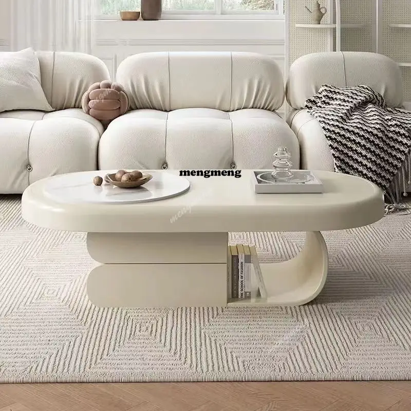 Coffee table light luxury living room household living room oval storage white creative cream wind coffee table