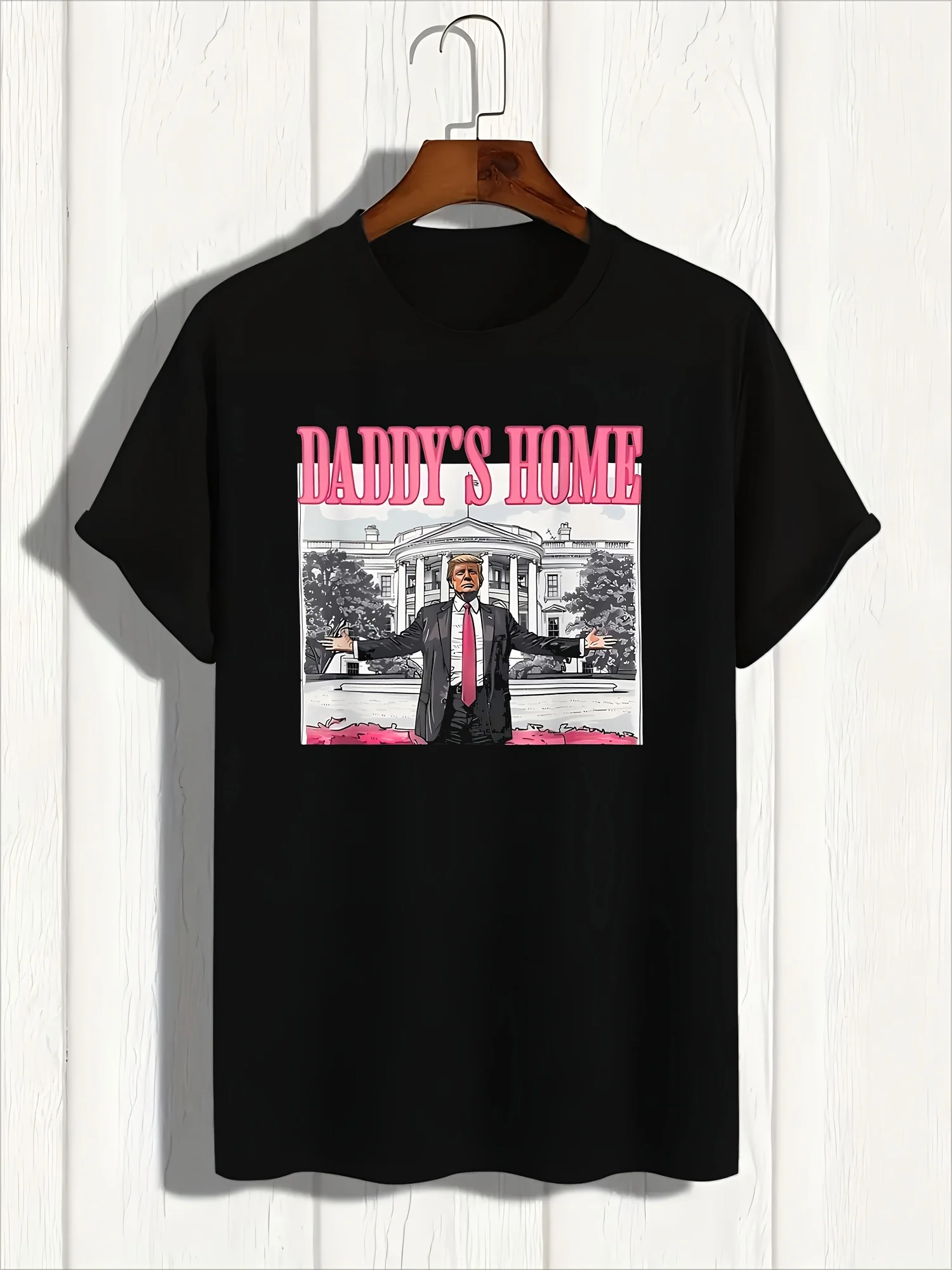 

1pc Unisex Cotton T-Shirt, "Daddy'S Home" Trump 2024 Election Print, Casual Crew Neck, Short Sleeve, All-Season Knit Fabric