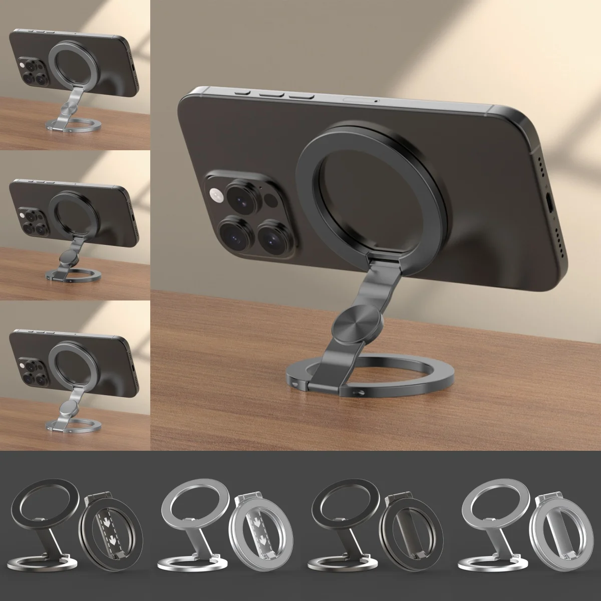 Doppelseitiger magnetischer Telefonringhalter, Desktop-Ständer für Magsafe für iPhone 17 16 15 Pro Max, Xiaomi Huawei, Telefonzubehör