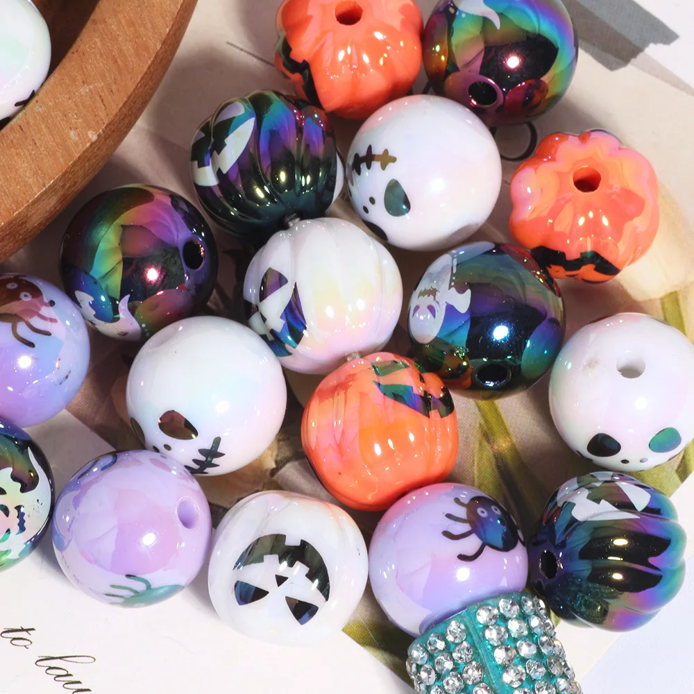 

﻿ 10/20pcs for Halloween pumpkin through-hole beaded DIY 16mm mobile phone chain keychain beaded pen accessory material