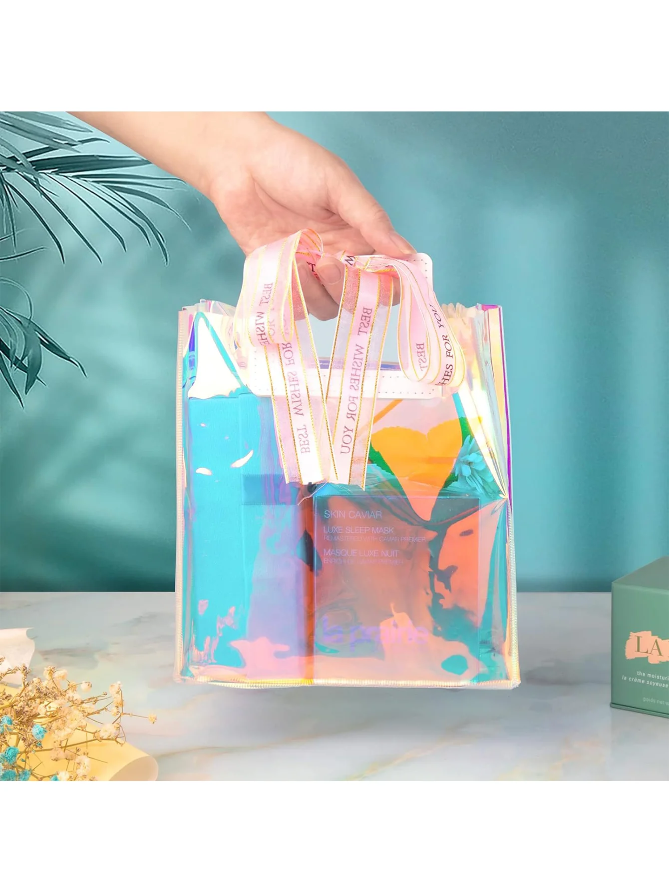 1pcs Holographic Small Gift Bags 7.9 * 7 * 3.9 Inch with Handles for Women, Girls, Birthday, Christmas, Bachelorette Party Favo