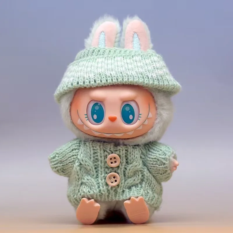 

For Cute Labubu Bunny Doll Accessories with Knitted Clothes Rabbit Ears Hat Heart Sweater for Toy Collectors Clothes