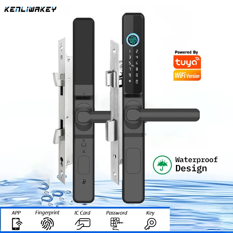 Wodoodporna aplikacja Outdoor Tuya Wifi inteligentna blokada na linie papilarne elektroniczny zamek do drzwi kodu karta elektroniczna biometrycznego