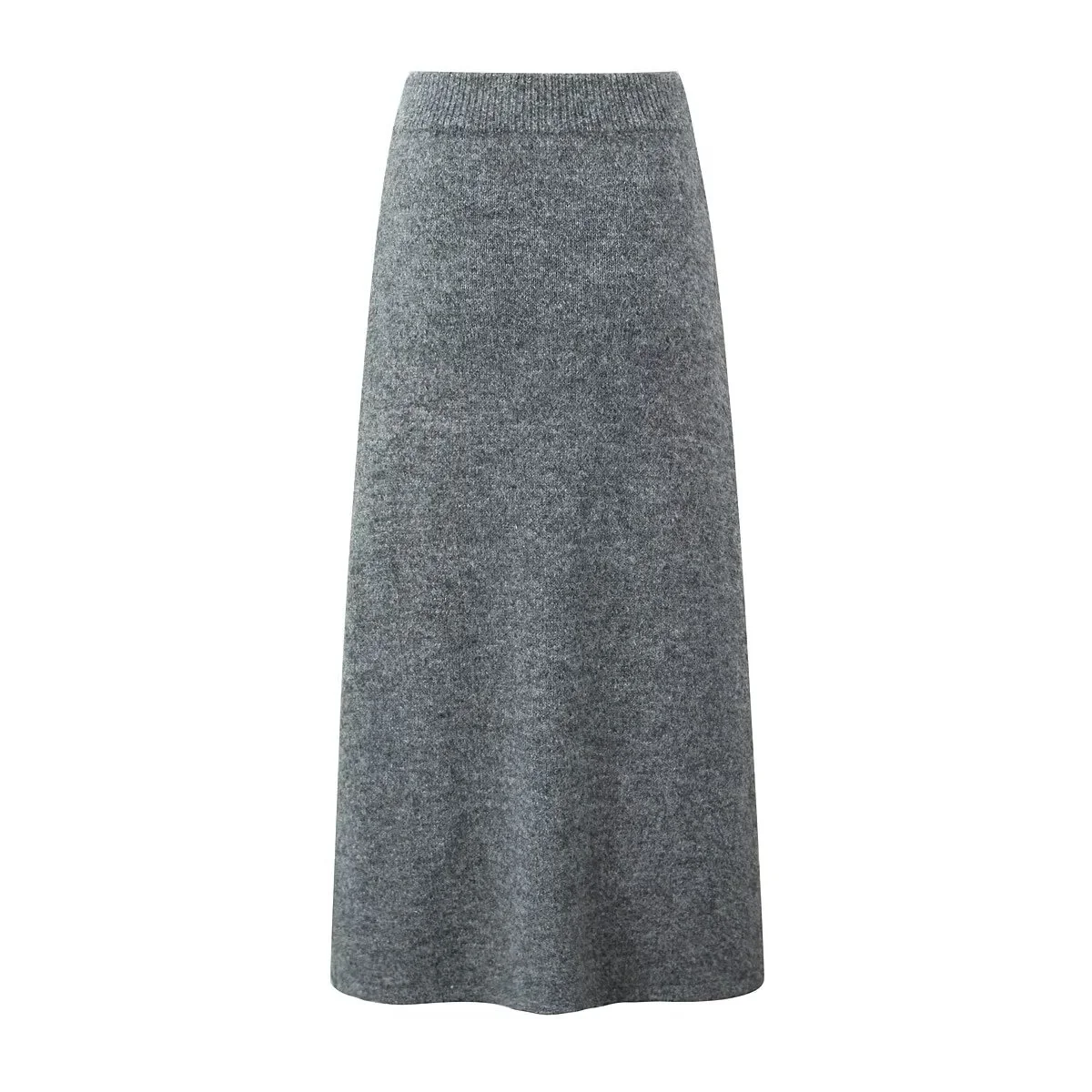 KEYANKETIAN 2024 Autumn/Winter New Women's Grey Knit MIDI Skirt Simple style Elastic Waist Slim Basics A Line Ankle-Length Skirt