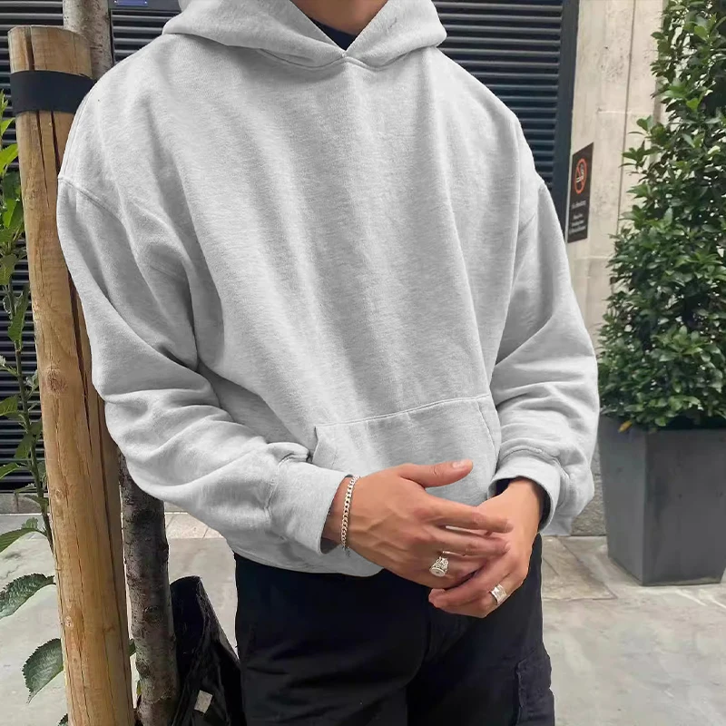 American Retro Heavy Gray Profile Cleanfit Hooded Sweater Men's Autumn High Street Oversize Hoodie Leisure Sports Sweatshirts