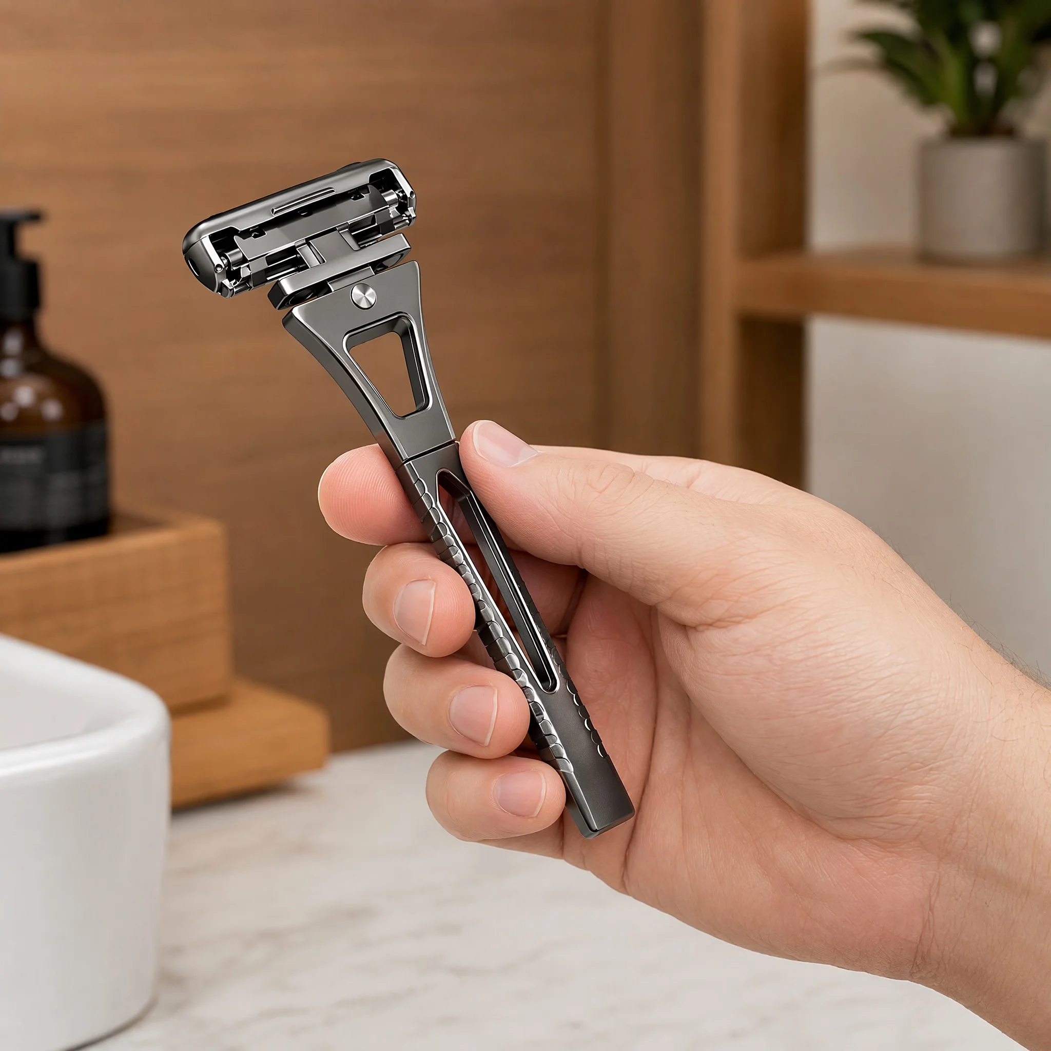 4-Layer Half-Blade DE Safety Razor Luxury Safety Razor with Metal Stand Classic Reusable Manual Shaver for Men Grooming Gifts