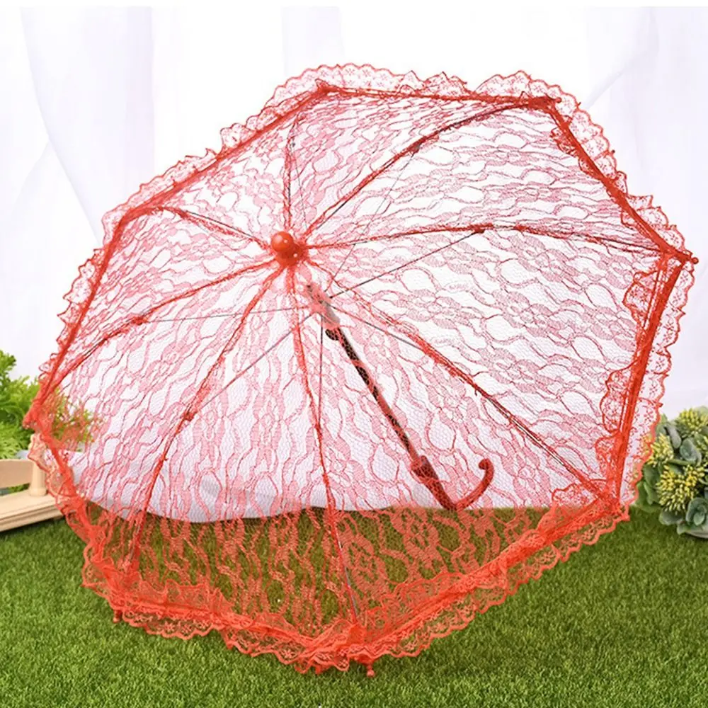 Elegant Lace Women's Lace Umbrellas Lolita Floral Patterns Mini Bridal Umbrella Hollowed Out Delicate White Lace Parasol