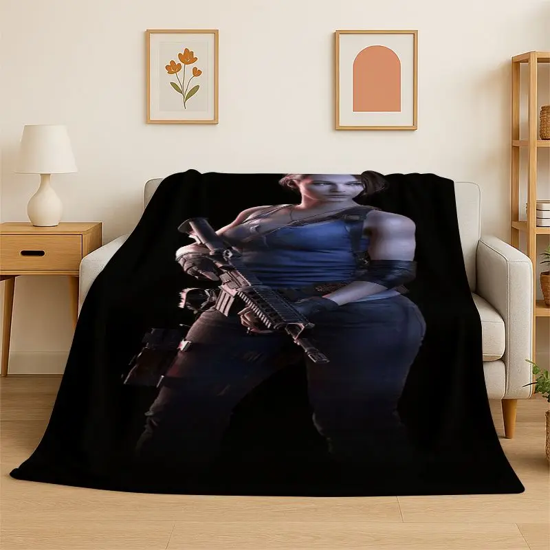 3D R-Resident Evil Leon Game Cartoon Flannel Blanket Soft Warm Throw Blanket for Bedroom Living Room Bed Travel Camping Picnic