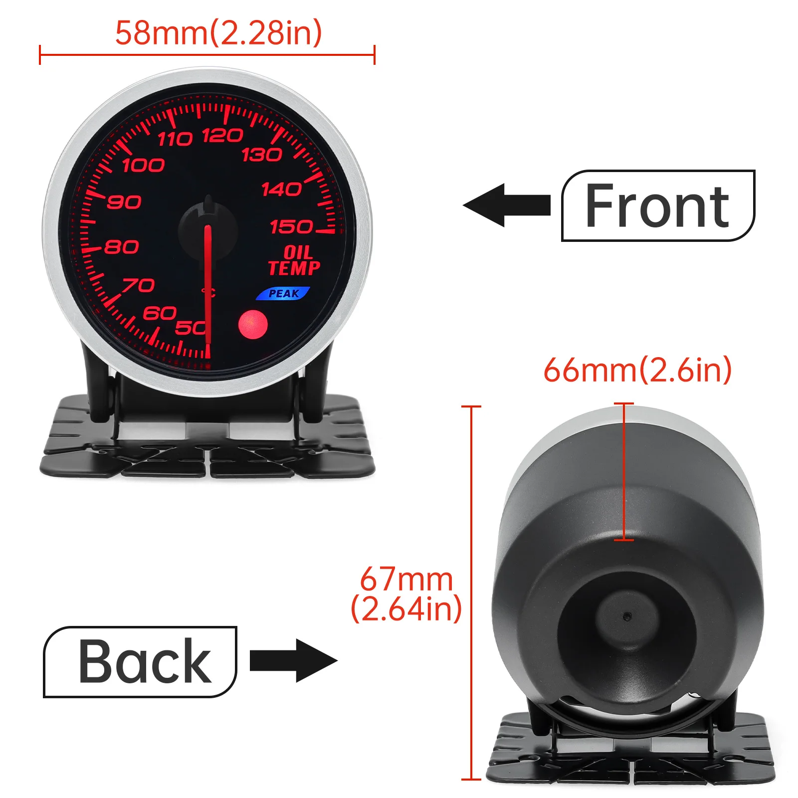 HD 8 Color LED 52mm Oil Temperature Gauge 50-150 Celsius with Oil Temp Sensor 1/8NPT for12V Car Oil Temp Meter Indicator