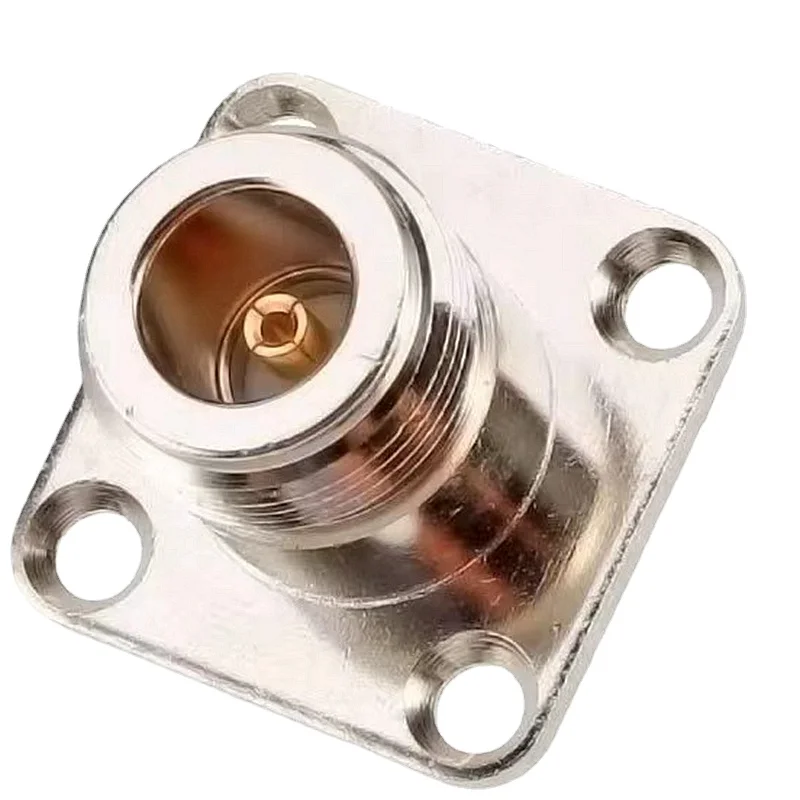 1Pcs N Type Connector L16 N Type Female Socket 4holes Flange Solder for Panel Chassis Socket Mount Coaxial Antenna Adapter Brass