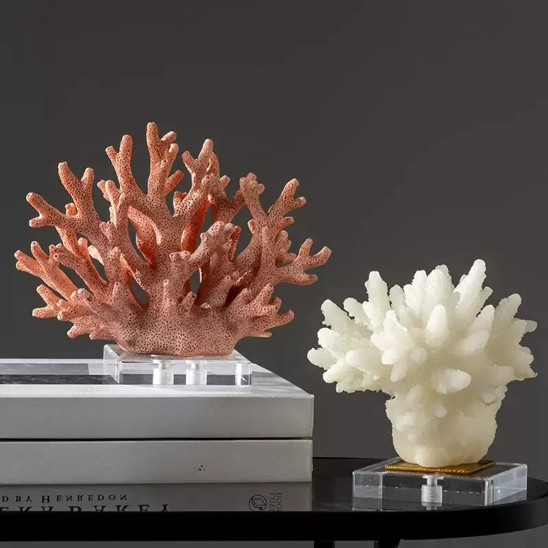 Colorful Resin Coral Sculpture - Hollow Imitation Coral Decor with Crystal Accents