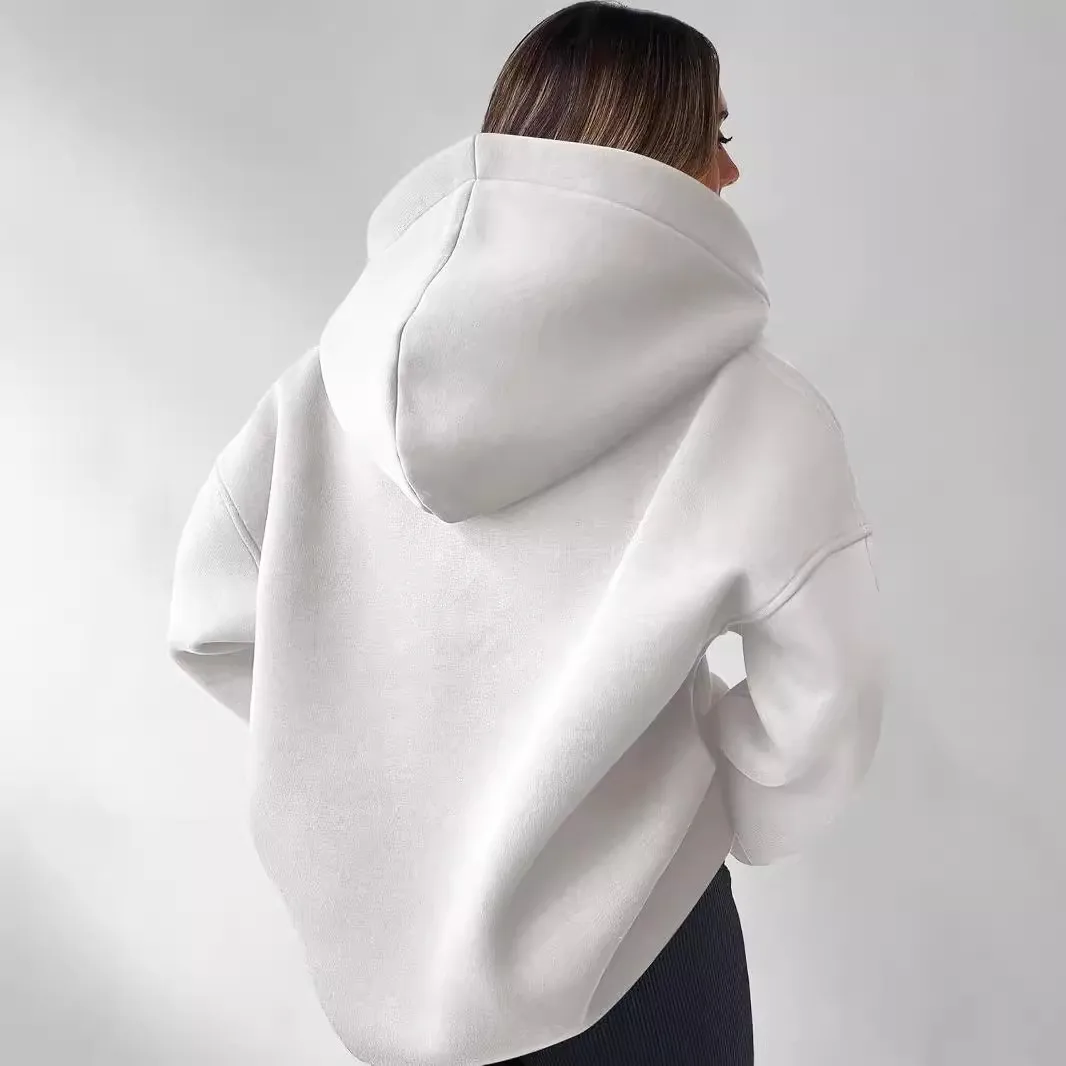 Hooded Patchwork Hoodie with Long Sleeve Batwing Sleeve Thick Loose Fit Regular Length American and European Style Women Hoodie