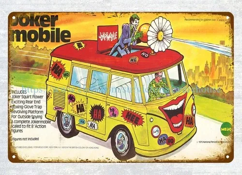 1975 JOKER MOBILE vehicle toy metal tin sign poster outdoor wall art